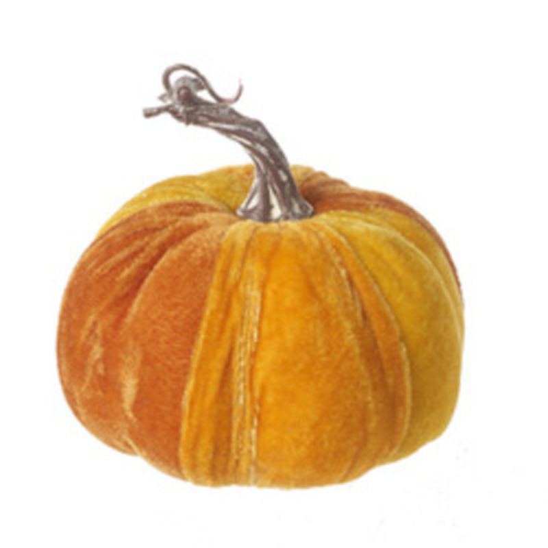 Small Orange Velvet Fabric Pumpkin by Heaven Sends